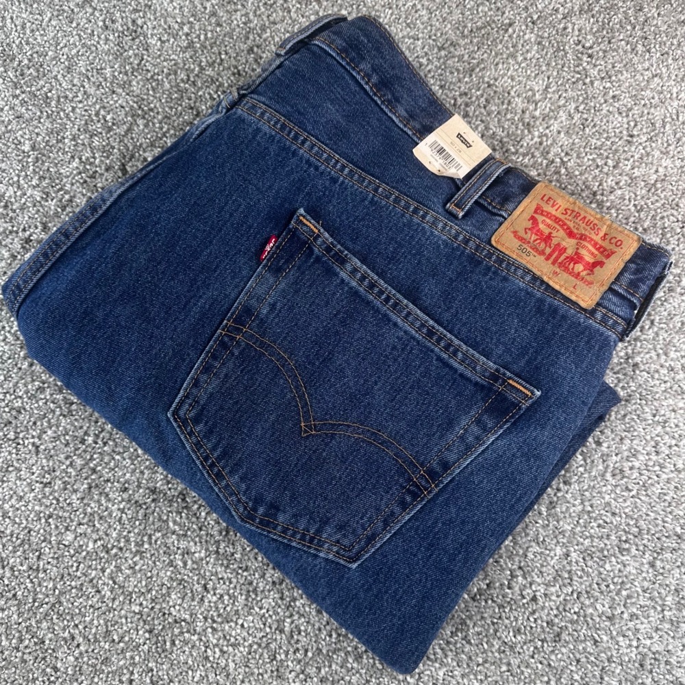 Levis 505 Regular Fit Jeans Mens 50x28 Dark Wash Straight Leg Denim Street NWT